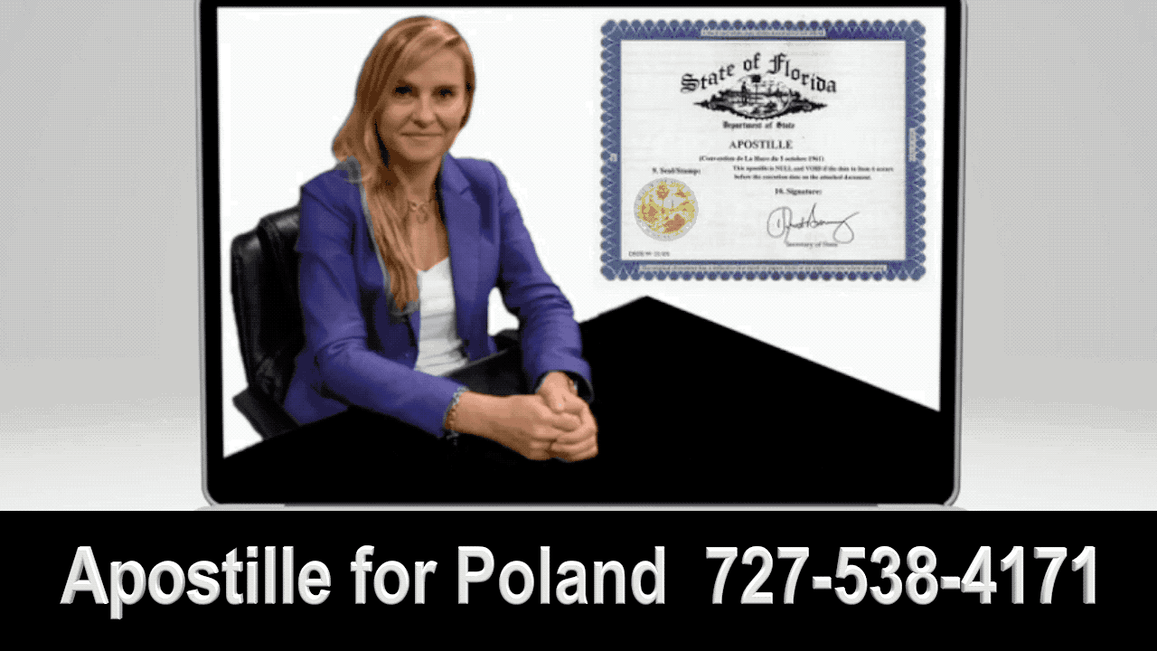 Agnieszka Piasecka is a Polish speaking attorney in the State of Florida. She can assist you with Apostille for Poland, Apostille for Power of Attorney for Poland, Apostille for Disclaimer of Inheritance for Poland, Apostille and Online Notary Services for Other documents, and the Translation of legal documents for immigration and other use. 